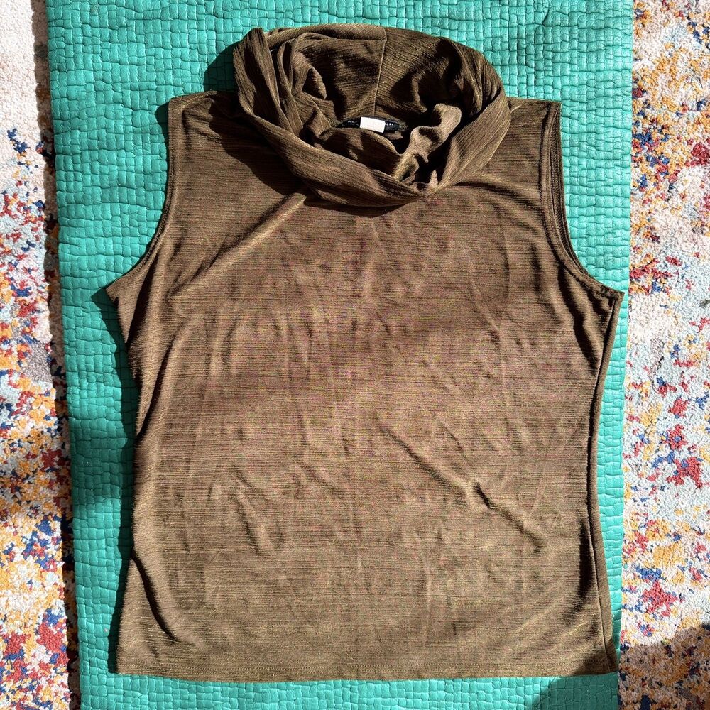 Vintage American City Wear Iridescent Green Sleeveless Cowl Neck Stretch Top 1X